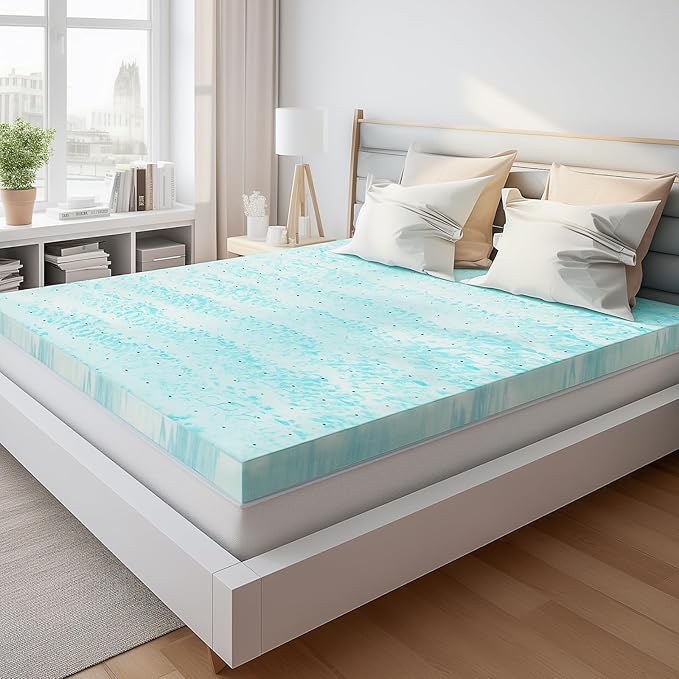 2 Inch Mattress Topper Queen Size, Gel Memory Foam Mattress Pad, CertiPUR-US Certified, Ventilated Bed Topper for Pressure Relief Back Pain, Blue