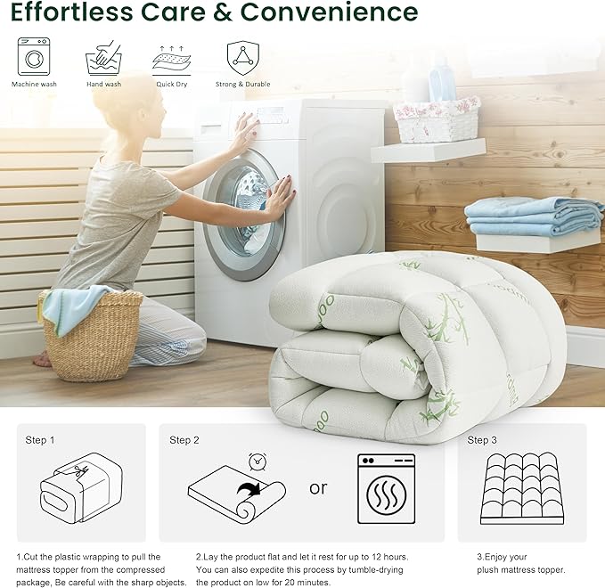 Love's cabin Twin Mattress Topper Viscose Derived from Bamboo, Thick Pillow Top Mattress Pad with Stretchable Pockets for 8"-20" Mattress, Breathable Cooling Mattress Topper for Hot Sleepers, Green