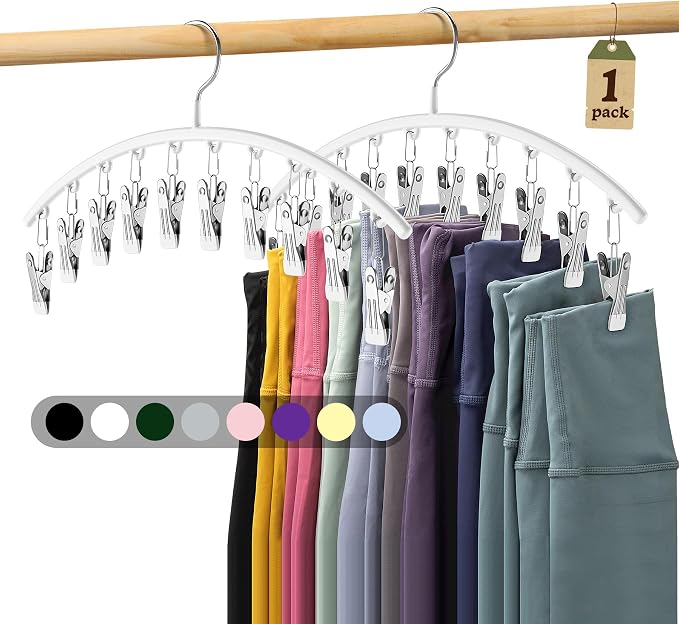 Legging Organizer for Closet, Metal Yoga Pants Hanger w/Rubber Coated 1 Pack w/10 Clips Hold 10 Leggings, Hangers Space Saving Hanging Closet Organizer for Closet Organizers and Storage-White by Volnamal