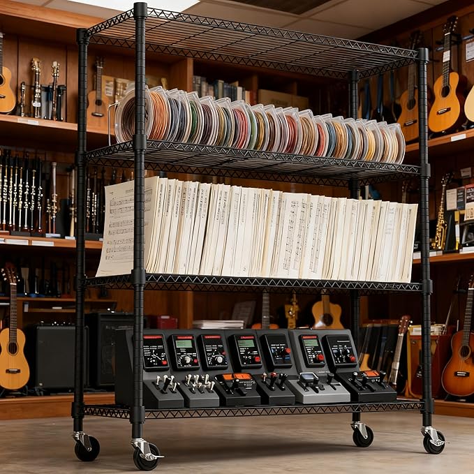 M MZG 1400LBS 47.2" W 4 Tiers Storage Shelves Metal Shelving Unit with Wheels Heavy Duty Garage Shelving Adjustable Wire Shelves for Pantry,Kitchen,Garage,Basement,Black 17.7" D x 47.2" W x 62.7" H - Image 5