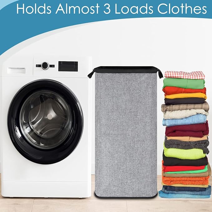 SNIGJAT Extra Large Laundry Hamper, 100 L Tall Laundry Basket with Sturdy Handles, Dirty Clothes Basket for Bedroom, Large Hamper, Sturdy Storage Organizer for Clothes Toys Grey - Image 2