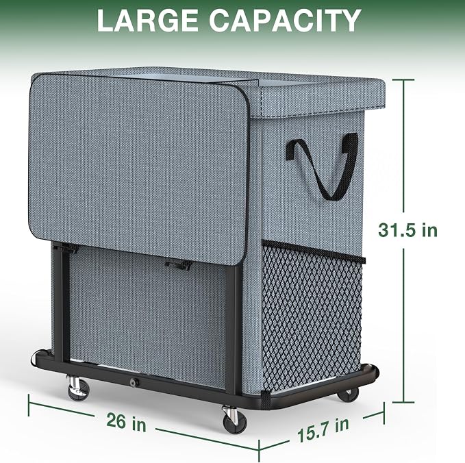50 Gal(190L) High Grade Large Laundry Basket with Wheels, Rolling Laundry Hamper, Laundry Cart with Metal Frame and Removable Bag Design, Suitable for Laundry Room, Bedroom (Grey, 2 Section 190L) - Image 6