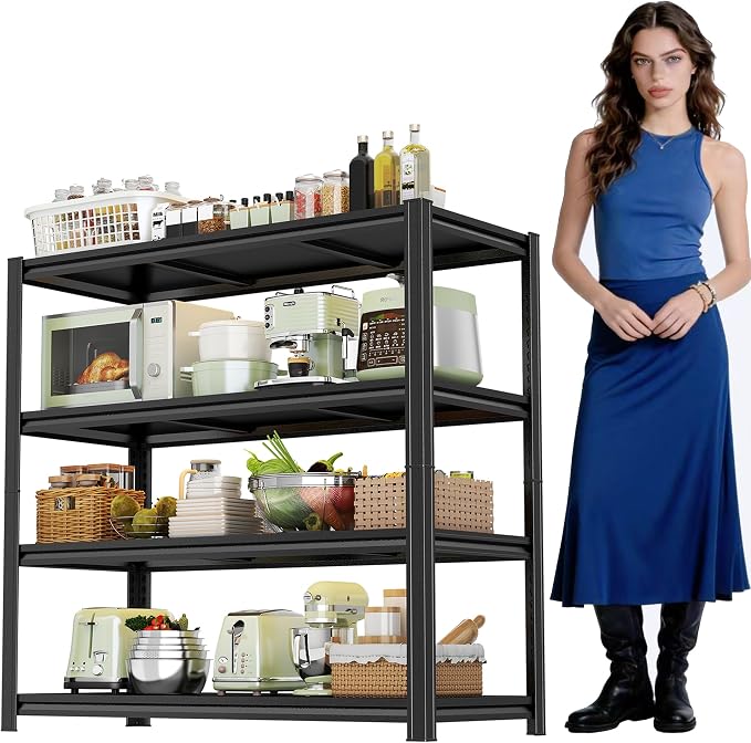 Garage Shelving,4 Tier Heavy Duty Metal Garage Storage Shelves, 1800 lbs Adjustable Standing Shelf and Double-Layer Posts for Garage,Warehouse,Basement, Kitchen,Thickened 55×40×17inch by FlyDzrewtGarageShelving