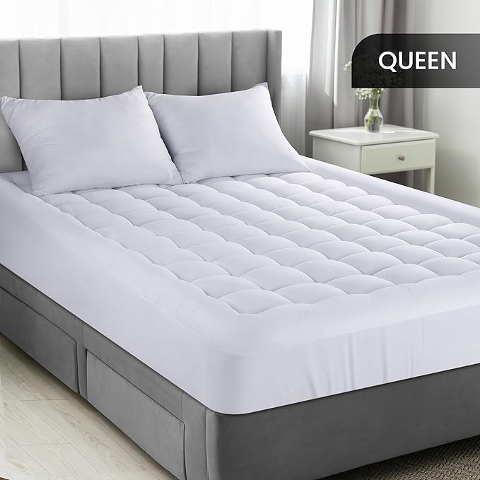 Utopia Bedding Queen Mattress Pad, Quilted Fitted Premium Mattress Protector, Deep Pocket Cover Stretches up to 16 Inches, Fluffy Pillow Topper (60x80 Inches, White)