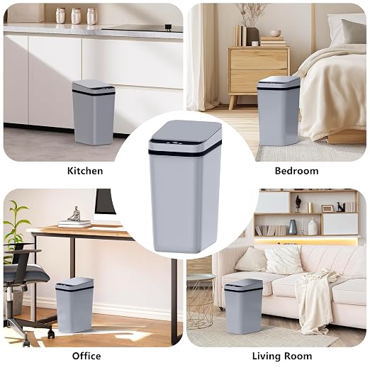 jinligogo 3Pack Bathroom Small Trash Can with Lid, 2.6 Gallon Touchless Automatic Garbage Can Slim Waterproof Motion Sensor Smart Trash Bin for Bedroom, Office, Living Room White/Black/Grey - Image 7