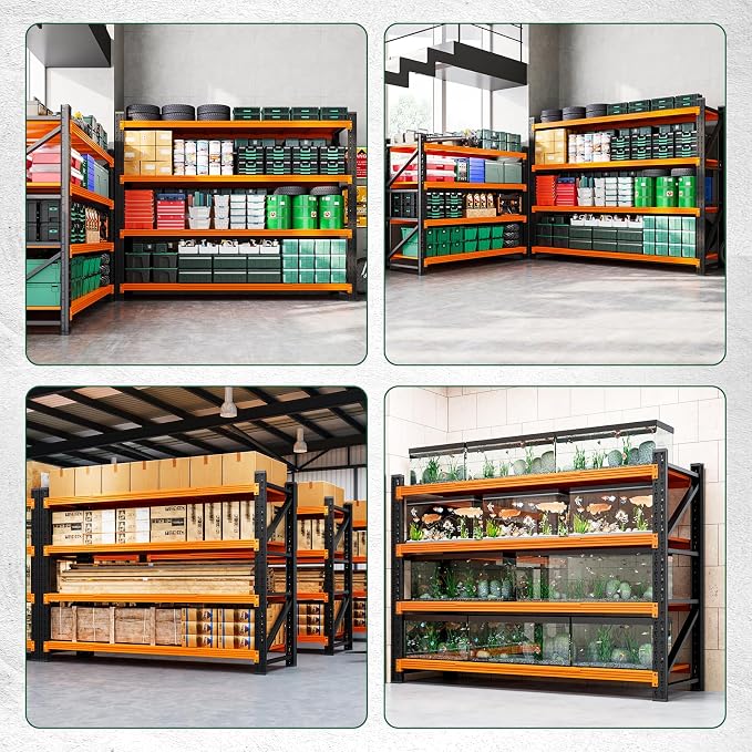 Letaya 4000LBS Heavy Duty Storage Shelves,60" W Metal Garage Shelving Units,4 Tier Large Tall Industrial Shelving,Adjustable Utility Rack Shelf for Warehouse,Basement (Orange, 60" W x 24" D x 70" H) - Image 6