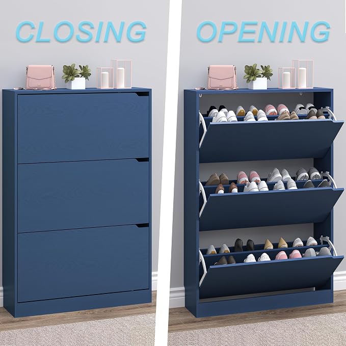 BORNOON Shoe Cabinet with 3 Flip Drawers, Hidden Wood Shoe Cabinet,Freestanding Shoe Storage Cabinet for Entryway Hallway. 47.2" H*31.5" W*9.45" D - Image 5