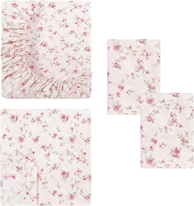Modern Threads 4-Piece Ultra Soft Microfiber Bed Sheets Set, Wrinkle Free Sheets with Deep Pockets Fitted Sheet, Flat Sheet & Pillowcases, Lightweight Breathable Bedding, Floral Rose, Full