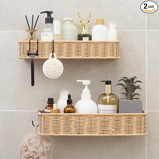 GRANNY SAYS Shower Caddy Hanging, 2 Pack Bathroom Shelves for Shower, Waterproof Shower Shelf for Inside Shower, Shower Shelves for Organization and Storage, Wicker Shower Rack for Home Decor, Natural by GRANNYSAYS