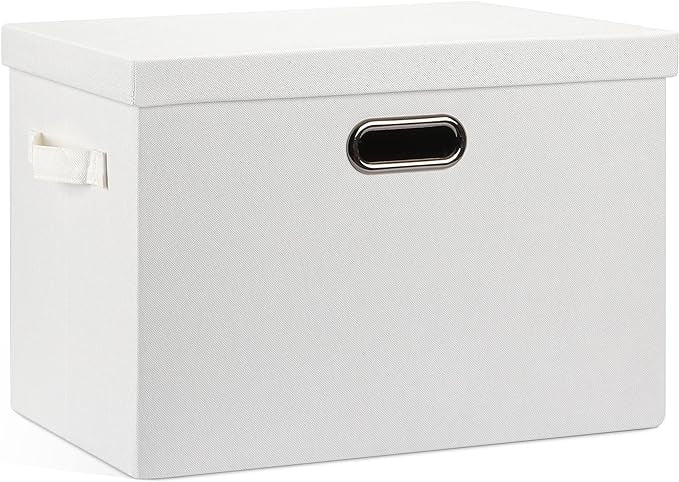 Graciadeco Large 17" 36 Quart Collapsible Stackable Storage Bins with Lids, 1 Pack White Foldable Fabric Closet Storage Boxes with Lids, 4 Handles Heavy-duty Linen Cube Baskets for Bedroom by GraciadecoStorage