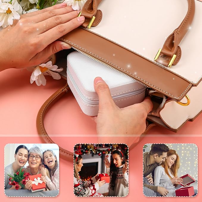 Neveika Jewelry Box with Mirror,Small Jewelry Organizer Box，Travel Jewelry Case for Women，Gift Jewelry Boxes for Female Girls (mirror white) - Image 8