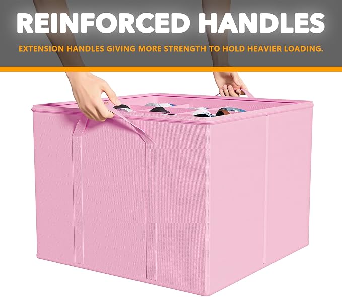 SpaceAid Shoe Organizer for Closet, 2 Pack Foldable Shoe Storage Containers Baskets Boxes Bins w/Adjustable Dividers, Fits 16-32 Pairs, Pink - Image 5