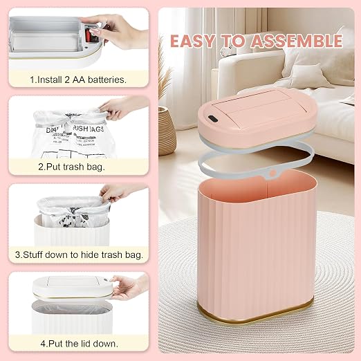 ELPHECO Bathroom Trash Can with Lid Butterfly, Motion Sensor Trash Can Bathroom Decor Automatic Garbage Can Wastebasket Bathroom Accessories, Kitchen, Living Room, Office, Pink Gold - Image 6