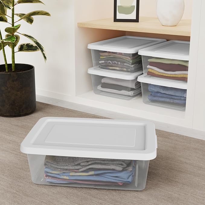 Sterilite 30 Pack Storage Box, 12 Quart Stackable Tote, Clear Plastic Container with Secure Snapping Lids for Home and Office Organization, White - Image 4