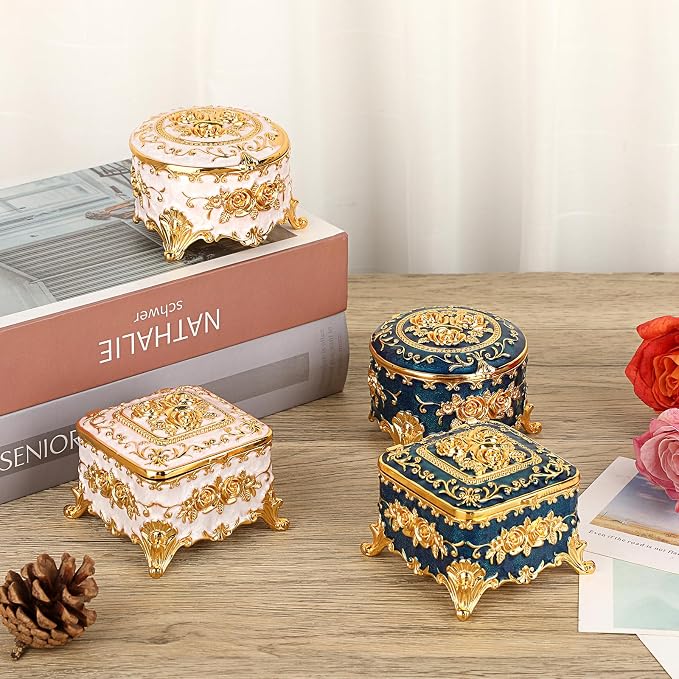 Hipiwe Vintage Jewelry Box Trinket Organizer Enameled Metal Treasure Chest Ring Holder Earrings Storage Case Decorative Keepsake Box Gift for Women, Small 3"x3"x2.4" - Image 2