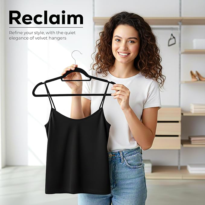 Utopia Home Premium Velvet Hangers 50 Pack - Non-Slip Clothes Hanger with Tie Bar - Black Hangers with 360 Degree Rotatable Hook - Heavy Duty Coat Hanger - Image 5