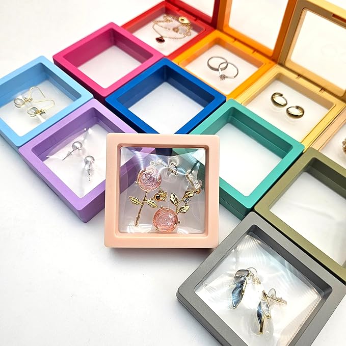 12PCS 3D Floating Frame Display Stand, Jewelry Box, Gift Box, Ornament Organizer, Small Travel Jewelry Box, PE Film Anti-Oxidation, Suspended Display Box Stackable (Multicolour, 2.75 * 2.75) - Image 4