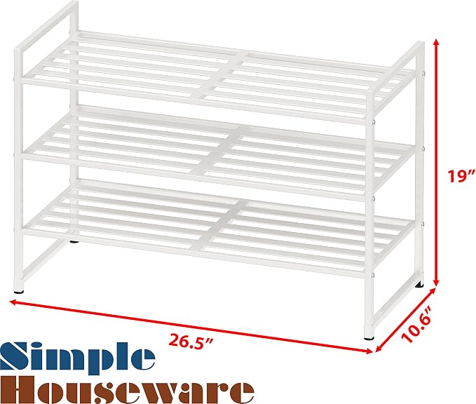 Simple Houseware 3-Tier Stackable Metal Panel Shoes Rack, White - Image 3