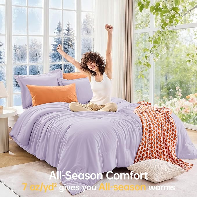 MUXHOMO King Size Comforter Set, All Season Ultra Soft Down Alternative Bedding - 3 Piece Lightweight Bed Set Includes 1 Comforter (104"x90") and 2 Pillow Shams (20"x36"), Lavender