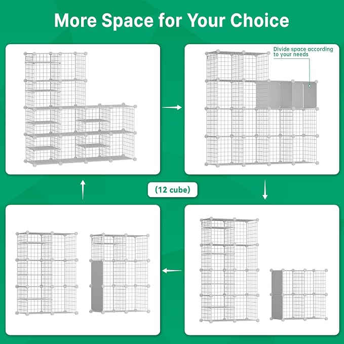 Wire Cube Storage Organizer, 12 Cubes Converted into 14 Cubes, Sturdy Metal Grids Storage Shelf Closet Shelving Units and Storage, Shelves for Bedroom LIvingroom Office - Image 3