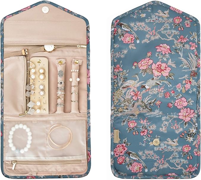 BAGSMART Travel Jewellery Organiser Roll Foldable Jewelry Case for Journey-Rings, Necklaces, Bracelets, Earrings, Flower Bird - Image 2