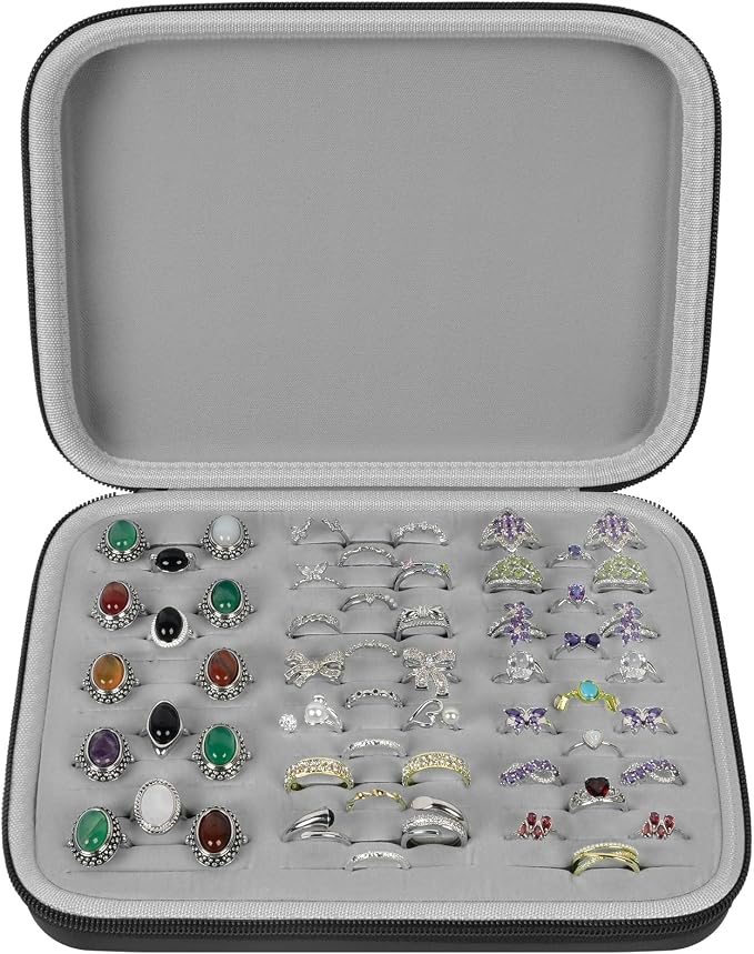 GWCASE Ring Organizer Storage Case - Jewelry Ring Display Collector Box with 42 Slots. Rings Tray Holder Showcase Fits for 50+ Rings, Earrings, Brooches and Cufflinks (Box Only)-Black by GWCASE