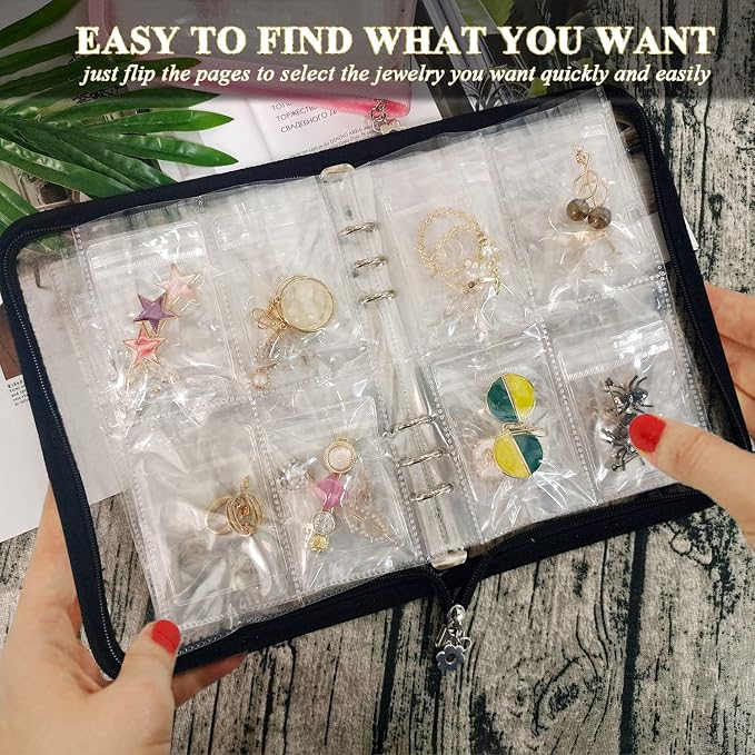 Transparent Jewelry Storage Book Travel Jewelry Organizer Earring Organizer Case Bracelet Holder for Necklace Ring with Anti tarnish Pouches, Pack of 2 - Image 2