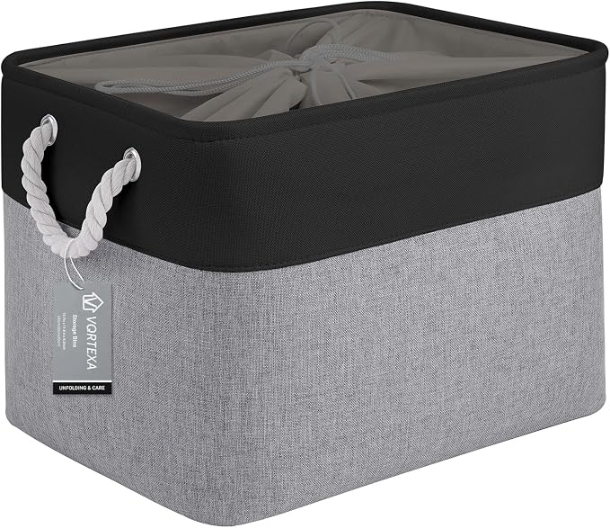 Large Storage Baskets- 16x12x12 inch Storage Bins for Shelves and Closet Organizing, Foldable Fabric Bin for Home Organization Clothes and Laundry (1-Pack, Black&Gray) by VQRTEXAStorageBasket