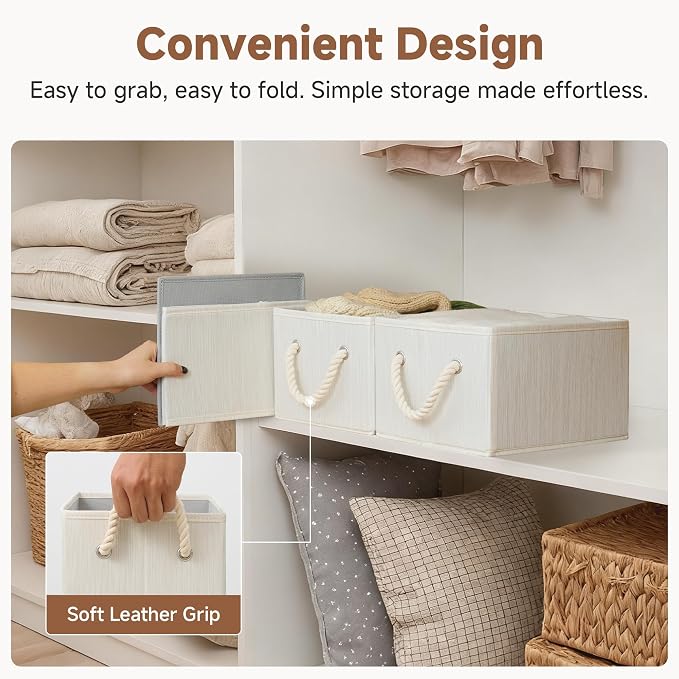 StorageWorks Fabric Storage Bins for Shelves, Storage Baskets for Closet Organization, Organizer Bins for Clothes Storage, Beige, White & Ivory, 3-Pack, Small - Image 4