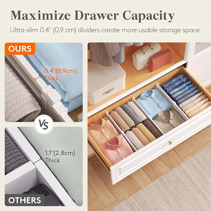 Lifewit 5" Tall 4 Pack Drawer Dividers, 30-47cm/11.5-18.5" Expandable Drawer Divider for Clothes, Adjustable Dresser Drawer Organizers, Drawers Separators for Dresser/Bathroom/Closet/Kitchen White - Image 4