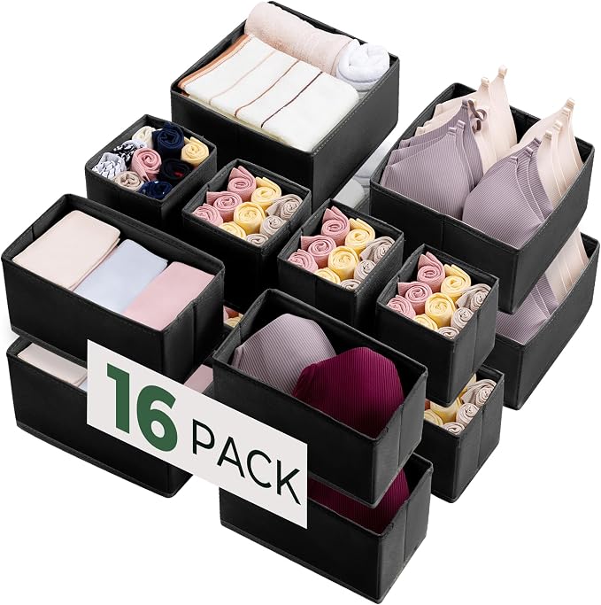 Kootek 16 Pack Drawer Organizer Clothes, Dresser Drawer Organizers for Clothing Fabric Foldable Closet Organizers and Storage Bins for Baby Clothes, Nursery, Underwear, Bras, Socks by Kootek