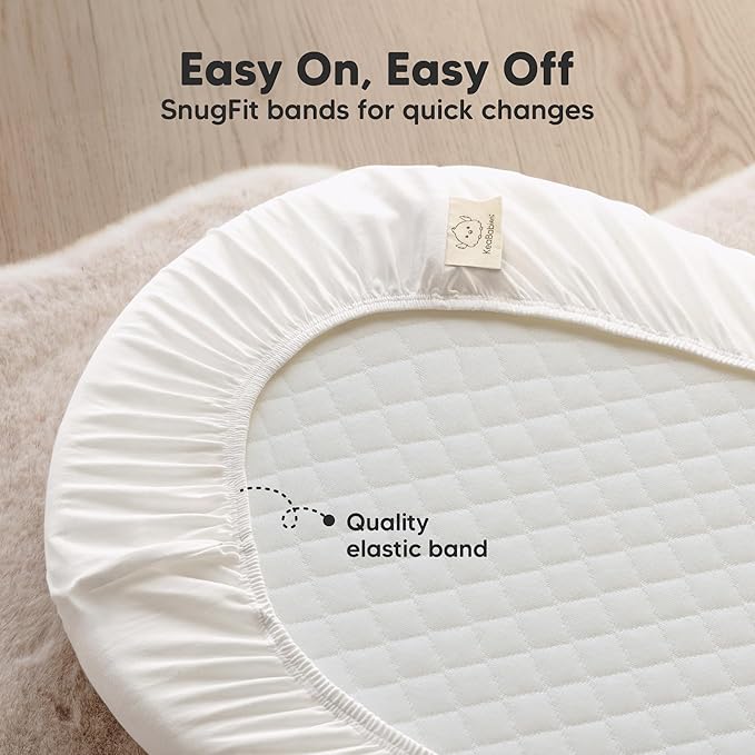 2-Pack Waterproof Bassinet Sheets Boy, Girl - 33x17 Baby Bassinet Mattress Protector Cover, Viscose Derived from Bamboo, Compatible with Graco, Baby Delight, Halo Bassinest Swivel Sleeper (Soft White)