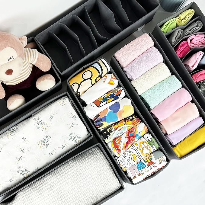 homyfort 8 Pack Dresser Drawer Organizers and Storage Bins for Clothing, Large Drawer Organizer Bins for Baby Clothes, T-Shirts, Bra, Underwear, Socks (Grey) - Image 8