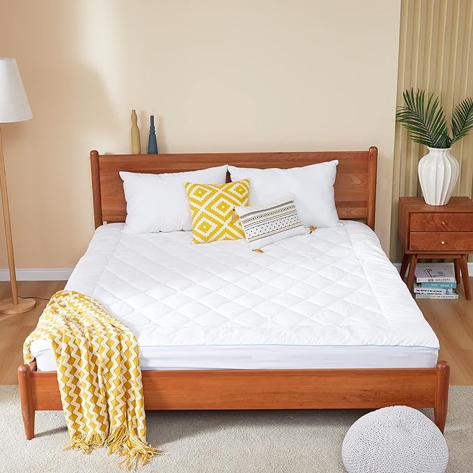California King Mattress Pad Cotton Mattress Pad Cover Quilted Mattress Cover 18-22" Deep Pocket Mattress Protector Cal King Size White Down Alternative Filling Noiseless & Breathable