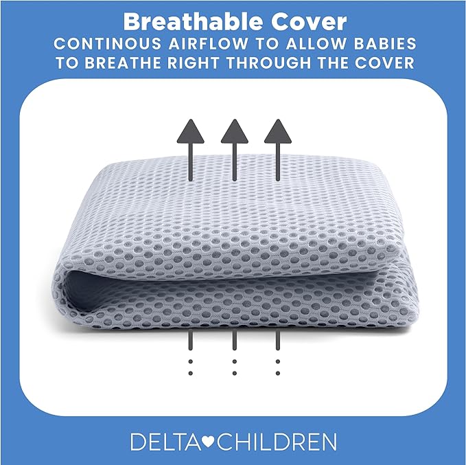 Delta Children Breathable Crib Mattress Pad Cover - 100% Breathable Mattress Pad Cover for Cribs - Elastic Edges for Secure, Universal Fit - Machine Washable - 1 Pack, Blue