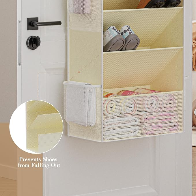 Criusia Shoe Storage, Over the Door Shoe Organizer, Hanging Closet Shoe Storage with Large Deep Pockets, Fits 16–24 Pairs of Sneakers, Sandals, Boots, Beige - Image 6