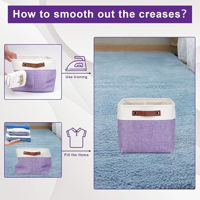 Bagnizer Storage Bins Large Fabric Storage Baskets for Shelves 3 Pack, Decorative Linen Closet Baskets with Handles for Organizing, Shelf, Clothes, Home, Office, 15x11x9.5Inches (Purple&White) - Image 6