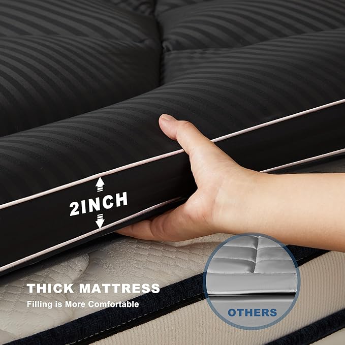 BEDLORE Queen Mattress Topper, Thick Pillow Top Pad for Back Pain Relief, Soft Mattress Cover with Deep Pockets 6-18 inch(Black)