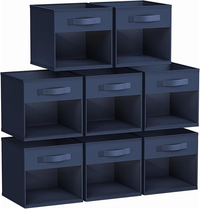 DIMJ Storage Cubes, Cube Storage Bin, 8 Pack Foldable Baskets with Window, Closet Storage Bins with Handle, 11x 11 inch Storage Cubes for Clothes, Toys, Books (Navy Blue) by DiMJ