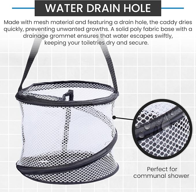 Handy Laundry Mesh Shower Caddy – Portable Hanging Organizer with Handle, Quick Dry, Large Compartments, Foldable Tote for Dorm Room, College, Gym, Travel, Bathroom Essentials, Black - Image 5