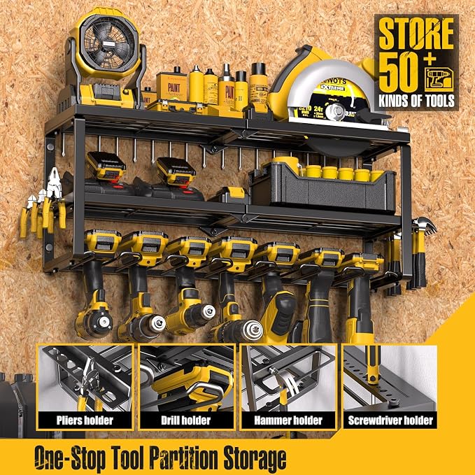 Spampur Power Tool Organizer for Tool Storage, Drill Holder Wall Mount with Screwdriver Organizer, Tool Holder for Garage Wall Organization, Heavy Duty Metal Tool Shelf with Battery Holder - Image 3