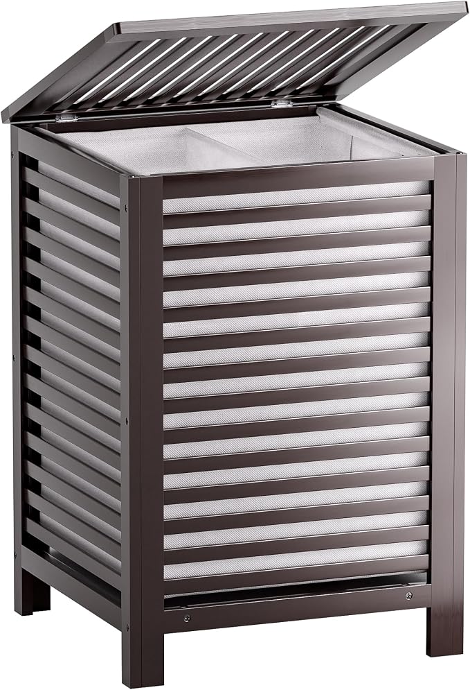 SMIBUY Double Laundry Hamper with Lid, 120L Bamboo Laundry Basket with Removable Liner Bag, 2-Section Clothes Divider Laundry Sorter for Laundry Room, Bathroom, Bedroom (Dark Brown) by SMIBUY