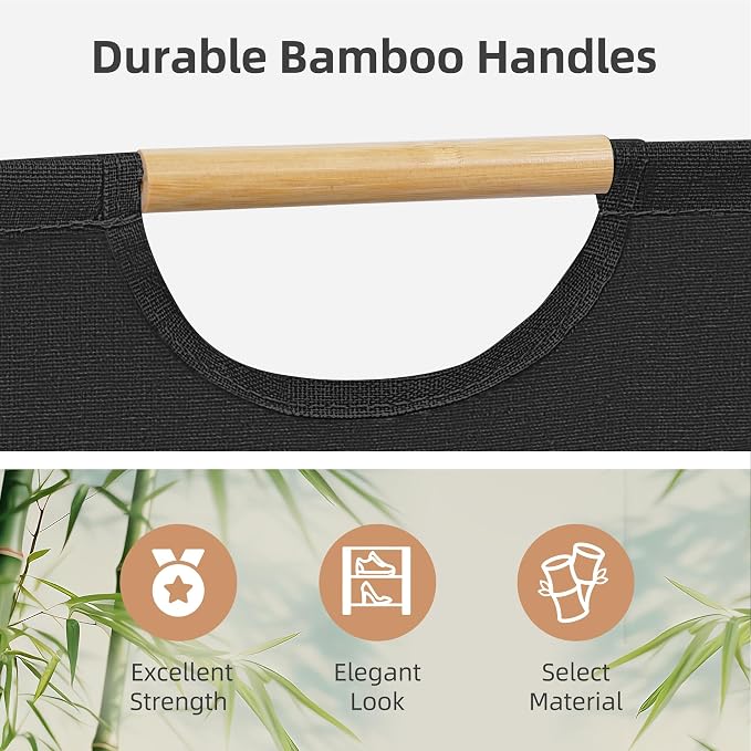 STORAGE MANIAC 2-Pack Large Laundry Hamper, 100L (26.4 Gal) Collapsible Laundry Basket with Bamboo Handles, Freestanding Waterproof Clothes Hamper for Bedroom, Dorm, Towels, Toys, Black+White - Image 3