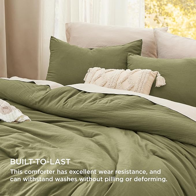 Bedsure King Comforter Set, Olive Green Soft Prewashed Bedding for All Seasons, 3 Pieces GentleSoft™ Bed Set, 1 Lightweight Comforter (104"x90") and 2 Pillowcases (20"x36")