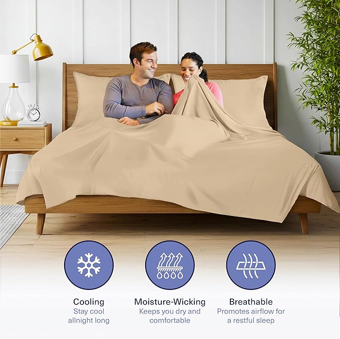Kickoff Viscose Bamboo Sheets King Size 4-pc 100% Organic Bamboo Viscose Bed Cooling Sheets King Size Set Cool Bedding for hot Sleepers Sheet, Flat, Fitted, Pillowcases (Beige, K)