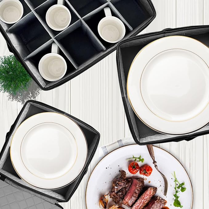 5 PACK China Storage Containers-Quilted Mug Storage and Moving Boxes for Dishes,Dish Packing Supplies for Moving,Dinnerware &Accessories,Holds a total of 48 plates (4 sizes) and 12 cups(Grey) - Image 9