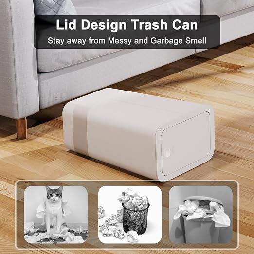 N. NETDOT 3 Pack 10L / 2.6 Gallon Small Trash Can with Lid,Bathroom Garbage Can with Pop-Up Lid,Waste Basket for Bathroom,Kitchen,Bedroom,Powder Room,Office,College (Black-Grey-Off White) - Image 3