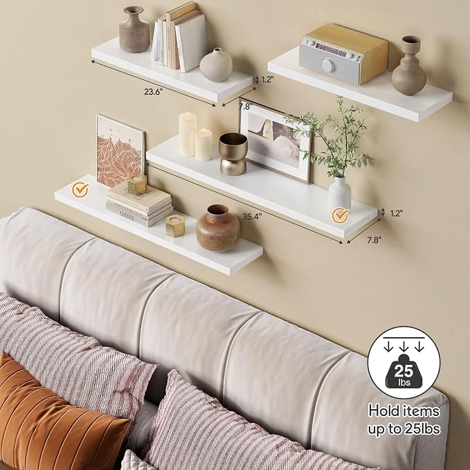 Forbena White Floating Shelves for Wall 36 Inches Long, Modern Wall Shelf for Living Room Decor, Large Deep Floating Shelf for Bedroom Home Office Closet Laundry Room Bathroom (3-Pack) - Image 4