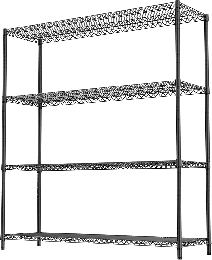 M MZG 2800LBS 59" W 4 Tiers Storage Shelves Load, Metal Shelving Wire Metal Shelving Unit Shelves for Storage Adjustable Garage Shelving for Pantry Kitchen Garage Black 17.7" D x 59.1" W x 70.4" H - Image 7