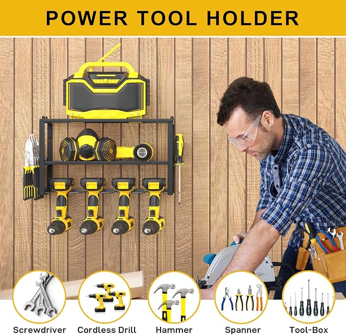 Spacecare Power Tool Organizer- Power Drill Tool Holder- Heavy Duty Tool Shelf & 1 Pack 3 Layers Tool Rack Cordless Drill Holder- Floating Tool Shelf Wall Mounted Tool Storage Rack for 4 Drill Holders - Image 5